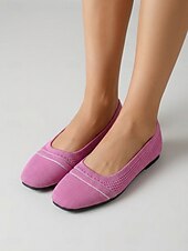 economico Ballerine da donna-Ballerine da donna in maglia a righe rosa con soletta imbottita per il massimo comfort - scarpe da passeggio leggere e traspiranti con punta quadrata, facili da indossare, ideali per il tragitto