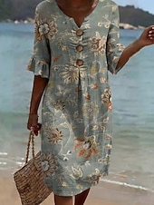  Mulheres Vestido midi Vestidos Para o Verão Vestido A Line Vestido de verão Férias Casual Diário Praia Feriado Normal Gráfico Abstrato Meia Manga Decote V Amarelo Rosa Roxo Verde Verão Primavera