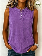 baratos Camiseta lisa-Camiseta feminina softfade™ 100% algodão estilo henley, com lavagem ácida e efeito vintage. Estilo vintage, sem mangas, com mangas raglan. Blusa longa estilo henley, ideal para praia, nas cores azul, roxo e laranja, perfeita para verão e primavera.
