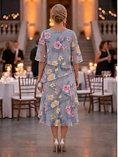  Linea ad A Abito Lunghezza alla caviglia Lunghezza Tè Vestito da Festa Abito da Cocktail Abito da cerimonia per signora Mezza Manica Scollo Tondo Elegante Vintage Formale Ospite di nozze Ferie