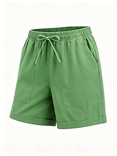 cheap Bottoms-Women's Linen Shorts Summer Shorts Chinos Shorts Basic Short High Waist Plain Pocket Elastic Waistband Comfy Soft Comfortable Micro-elastic Outdoor Street Blue Khaki Black Pink Summer