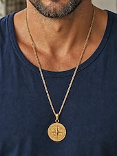 abordables Bijoux pour hommes-Collier pendentif boussole viking pour homme, chaîne gourmette en acier inoxydable, bijou talisman nautique vintage, or, argent, noir