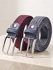 cheap Men's Belts-Men's Elastic Braided Stretch Belt, Woven Polyester Golf Belt, Big &amp; Tall Casual Waist Belt with Flexible Fit, Summer Business Casual Travel Belt, Multiple Colors Extended Sizes