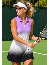 baratos Vestido Feminino-Mulheres Gradiente Vestido de tênis Vestido esportivo Vestido Polo de Tênis Sem Manga Esportivo Quarter Zip Elástico Redutor de Suor Respirável Voleibal Tênis Golfe Aberto para a Lateral Gola Alta