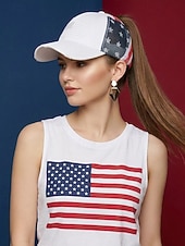 baratos Acessórios-Boné de beisebol feminino patriótico com abertura para rabo de cavalo, algodão lavado. &amp;Boné trucker ajustável em tela, boné de verão multicolorido com a bandeira dos EUA para o 4 de julho, boné para
