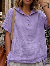  Women's Shirt Blouse Buttons Solid Color Vintage Fashion Casual Short Sleeve Hooded Regular Tops Casual White Navy Blue Sky Blue Purple Apricot Summer Spring