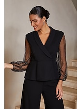  Women's Blouses Lapel Long Sleeve Illusion Sleeve Lantern Sleeve Elegant Casual Daily Mother Of The Bride Wedding Guest with Stretch Fabric Glitter Combo Black