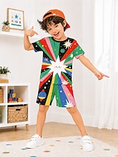 cheap Boy's 3D Funny Humor-Boys' 3D Graphic Football Pajamas Tee &amp; Pants Pajama Sets Tee &amp; Shorts Pajama Sets Short Sleeve 3D Print Summer Active Fashion Daily Kids Toddler Boys 3-12 Years Crew Neck Home Indoor Causal Regular
