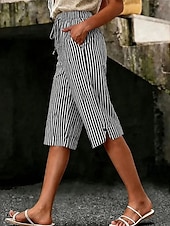  Women's Capri Pants Shorts Vacation Cute Casual Capris High Waist Striped Striped Comfort Inelastic Outdoor Vacation Blue Black Green Red Summer Spring Loose Fit