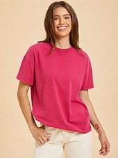  Per donna 100% cotone Maglietta Camicia di cotone Top lavati effetto vintage Semplice Vintage Moda Elegante Manica Corta Girocollo Top lunghi Quotidiano Uscire Weekend Blu Nero Verde chiaro Rosso