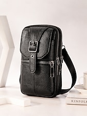 billiga Herrväskor-Herr Crossbody-väska Axelväska Bältesväska Kohud Dagligen Utomhus Dragkedja Stor kapacitet Vattentät Lättvikt Ensfärgat Rödbrun Brunaktig gul Svart
