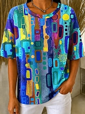  Femmes Tee-shirt Gaufre Tops tricotés texturés Graphique Géométrique Rayé Élégant Classique Manche Courte Col ras du cou Col rond Hauts Réguliers Occasionnel Quotidien Bleu Rouge Orange Bleu clair