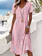 cheap Art&amp;Design Dress-Women's Knee Length Dress T Shirt Dress Tee Dress A Line Dress Vacation Casual Boho Beach Regular Fit Ombre Graphic Short Sleeve V Neck Pink Purple Summer Spring