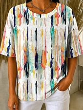  Femmes Tee-shirt Gaufre Tops tricotés texturés Graphique Géométrique Rayé Élégant Classique Manche Courte Col ras du cou Col rond Hauts Réguliers Occasionnel Quotidien Blanche Noir Vert Claire Beige