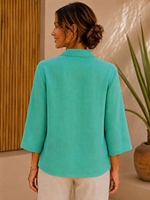 cheap Shirts-Women's Linen Shirts Blouse Solid Color Vintage Stylish Classic 3/4 Length Sleeve Peter Pan Collar Regular Tops Casual Daily Green Summer Spring