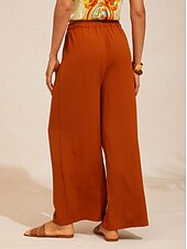 お買い得  パンツ-バケーション用ゴム入りドローストリング付きワイドレッグパンツ