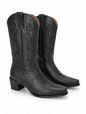 cheap Cowboy &amp; Western Boots-Women's Red Embroidered Western Cowboy Boots, Pointed Toe Pull-On Cowgirl Boots for Country Concerts and Festivals