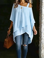 economico T-shirt semplice-Per donna Maglietta Orlo asimmetrico Elegante Casual Manica Corta Manica a pipistrello Monospalla Top lunghi Quotidiano Uscire Abbigliamento da vacanza Bianco Nero Blu marino Azzurro Estate Primavera