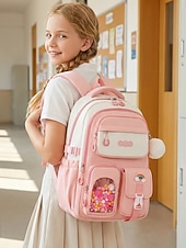 cheap Kids &amp; Teen Backpacks-Girls School Backpack Set, Pink Waterproof Polyester Bookbag with Pencil Case, Large Capacity Multi-Pocket Student Backpack, Ergonomic Support, Travel &amp; Daily Use, Grade 1-6