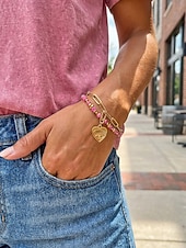 preiswerte Damenarmband-Damen-Doppelarmband im Boho-Stil mit mehreren Lagen Perlen, Naturstein &amp;Charm-Armband aus Titanstahl für Damen, Sommer-Schmuckstück mit mehreren Anhängern – perfekt für Urlaub, Alltag und als Geschenk