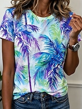 abordables T-shirt floral-Femmes T-shirt Imprimé Graphique Plantes Élégant Classique Occasionnel Manche Courte Col ras du cou Hauts Réguliers Occasionnel Quotidien Bleu Violet Orange Été Printemps