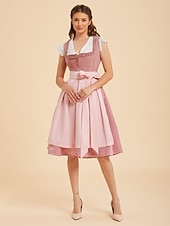 cheap Dirndl Dresses-Oktoberfest Dirndl Dress Midi Length with Pockets Balconette Neckline Maid Bavarian German Alpine Wiesn Women's Carnival Beer Festival Traditional Style Cloth (65CM) Without Blouse