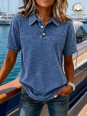  softfade™ maglietta henley da donna 100% cotone lavaggio acido polo vintage maglietta vintage a maniche corte colletto casual spiaggia blu viola verde