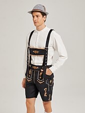  Oktoberfest Lederhosen Set Shirt Tyrolean Hat Above Knee Embroidery Stand Collar Mandarin Collar Bavarian Alpine Heritage Wiesn Men's Carnival Beer Festival Traditional Style Cloth