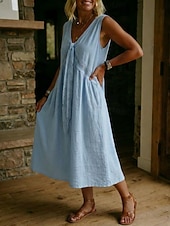 preiswerte Einfaches Kleid-Damen Midikleid Spitzenkleid Vintage Täglich Lässiger Schnitt Einfach Ärmellos V Ausschnitt Weiß Hellblau Schwarz Hellgrün Frühling