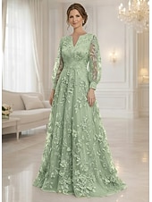 economico Lunghezza del pavimento-Linea ad A Abito Lunghezza al pavimento Vestito maxi Vestito da Festa Abito da Cocktail Abito da cerimonia per signora Manica Lunga Scollo a V Elegante Vintage Lussuoso Formale Ospite di nozze