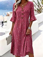 baratos Vestidos Florais-Mulheres Vestido midi Vestidos Para o Verão Vestido casual Vestido A Line Elegante Férias à moda Praia Feriado Normal Floral Gráfico Manga Curta Decote V Azul Rosa Roxo Verão Primavera