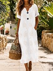  Pentru femei Rochii Midi Rochie florala Rochie de vară De Bază Clasic Zilnic Vacanță Fit regulat Floral Manșon scurt În V Albastru piscină Alb Vară Primăvară