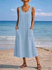 economico Vestiti-Per donna Abito maxi Abito a Tubino Vestito Estivo Casual Quotidiano Vestibilità comoda Semplice Senza Maniche Girocollo Blu Nero Bianco Verde chiaro Estate Primavera Autunno