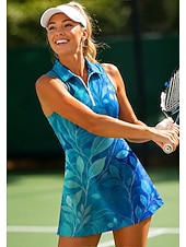 baratos Vestido Feminino-Mulheres Floral Vestido de tênis Vestido esportivo Vestido Polo de Tênis Sem Manga Esportivo Quarter Zip Elástico Redutor de Suor Respirável Voleibal Tênis Golfe Aberto para a Lateral Gola Alta