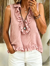 ieftine Bluze simple-Pentru femei Cămașă Cămașă Boho Cămașă casual Zdrobit Bufantă Culoare solidă Simplu Elegant Boemia Vacanță Fără manșon În V Topuri lungi Casual Zilnic Sfârșit de săptămână Albastru piscină Negru Alb