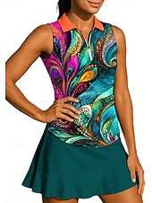 abordables Chemise pour femmes-Femmes Abstrait Hauts T-shirt de sport T-shirt POLO Chemise de tennis Sans manches Fermeture éclair Floral UPF50+ Résistant aux UV Haute élasticité Évacuation de l'Humidité Respirant Volley-ball