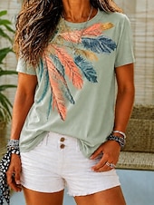 ieftine tricou boho-Pentru femei Tricou Imprimeu Floral Grafic Geometric Epocă Stilat Casual Manșon scurt Stil Nautic În V Rotund Topuri obișnuite Casual Zilnic Sfârșit de săptămână Albastru piscină Alb Rădăcină de