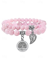 economico Bracciale da donna-Set di braccialetti da donna bohémien a strati con perline di pietra naturale, albero della vita e ciondoli a forma di foglia, gioielli da polso impilabili multicolore in 2 pezzi per l'uso quotidiano,