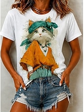  Per donna Maglietta Blocco di colore Stampato Grafico Animale Giraffa Vintage Elegante Classico Manica Corta Girocollo Top lunghi Casuale Quotidiano Blu Bianco Nero Viola Estate Primavera