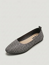 cheap Sapatilhas de mulher-Women's Rhinestone Knit Ballet Flats, Elegant French Style Square-Toe Slip-On Shoes for Everyday Wear, Work, Brunch, Shopping &amp; Casual Outings