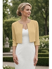 preiswerte Wraps für Hochzeitsgäste-Damen-Wickelbolero Schulterfreies Damen-Mutter-Wickel grundlegende Mäntel  Jacken Elegant 3/4-lange Ärmel Chiffon Hochzeitsgäste Wickel mit einfarbig für Partyabend im Frühling und Sommer um Eindruck