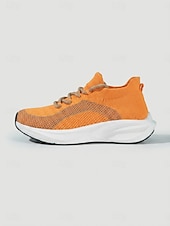 voordelige Dames Hardloopschoenen-Oranje instapschoenen voor dames – ademende gebreide sportschoenen met schokabsorptie &amp;Antislip buitenzool voor hardlopen, wandelen, krachttraining, fitnessoefeningen, reizen en comfort de hele dag