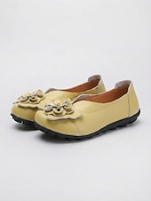 cheap Women's Flats-Women's Yellow Floral Ballet Flats – Soft Slip-On Comfort Shoes with 3D Flower Detail and Flexible Non-Slip Sole  for Walking, Travel, Shopping and Everyday Wear