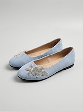 cheap Women's Flats-Women's Rose Pink Floral Ballet Flats – Round Toe Slip-On Shoes with Soft Cushioned Insole, Lightweight Flexible Sole and Rhinestone Flower Accent for Travel, Church and Everyday Wear