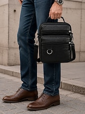 economico Borselli da uomo-Borsa a tracolla da uomo in pelle, borsa a spalla con cerniera e tasche multiple, ideale per lavoro, viaggi e uso quotidiano.