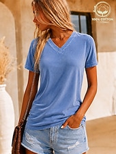  Halloween Women's T Shirt Cotton Shirt Tee Top Ruched Graphic Flag Plain Vintage Fashion Stylish Short Sleeve V Neck Regular Tops Casual Daily Going out Blue Black Purple Green Rose Red Summer Spring