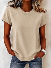 economico T-shirt semplice-Per donna Blusa con texture Patchwork Vintage Moda stile punk Western Manica Corta Girocollo Top Regolari Casuale Blu Estate Primavera