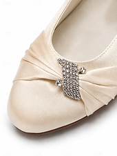economico Madre della Sposa/Sposo-scarpe da sposa con tacco basso per la madre della sposa – eleganti scarpe da sera in raso color champagne per matrimoni formali