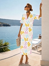 preiswerte Legere Kleider-Damen Midikleid Hemdblusenkleid Sommerkleid Vintage-Kleid Abendkleid Elegant Urlaub Vintage Ellbogenärmel Heim Arbeit Strand Normale Passform Grafik Leopard Abstrakt Kurzarm V Ausschnitt Wei