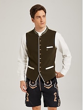 abordables Chaleco Trachten-Oktoberfest Chaleco tradicional Chaleco tradicional bávaro Bordado Terciopelo Escote Chino Collar mandarín Alemán alpino Herencia prados Hombre Carnaval Festival de Cerveza Paño de estilo tradicional